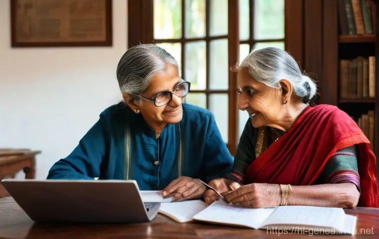 인터넷 족보 찾기 - **Prompt 1: Bridging Generations Through Digital Genealogy**
"A heartwarming scene in a cozy, we...