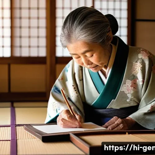 Home 24 일본 족보와 비교 - **Prompt: "A dignified elderly Japanese woman, elegantly dressed in a modest, traditional kimono, si...